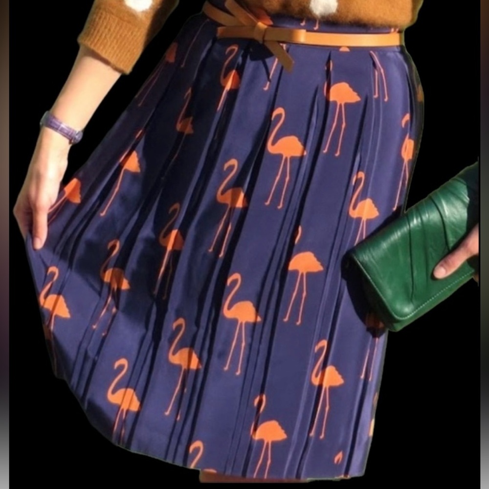 Anthropologie Charlotte Taylor Stilt Striders Flamingo Pleated Silk Skirt Size 0